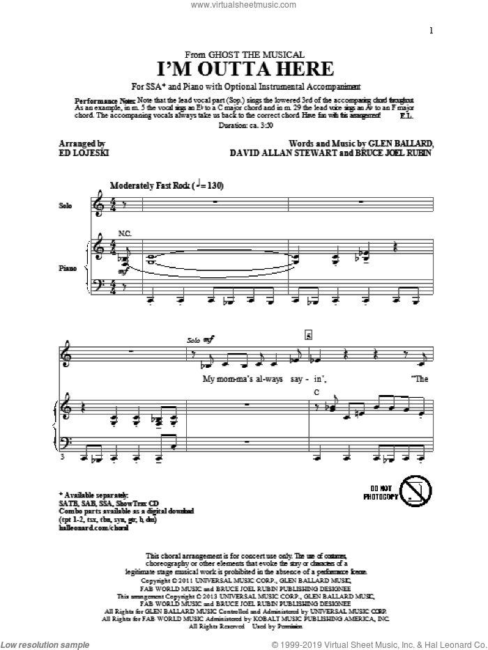I'm Outta Here sheet music for choir (SSA: soprano, alto) by Ed Lojeski, intermediate skill level