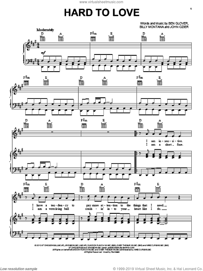 Hard To Love sheet music for voice, piano or guitar (PDF)