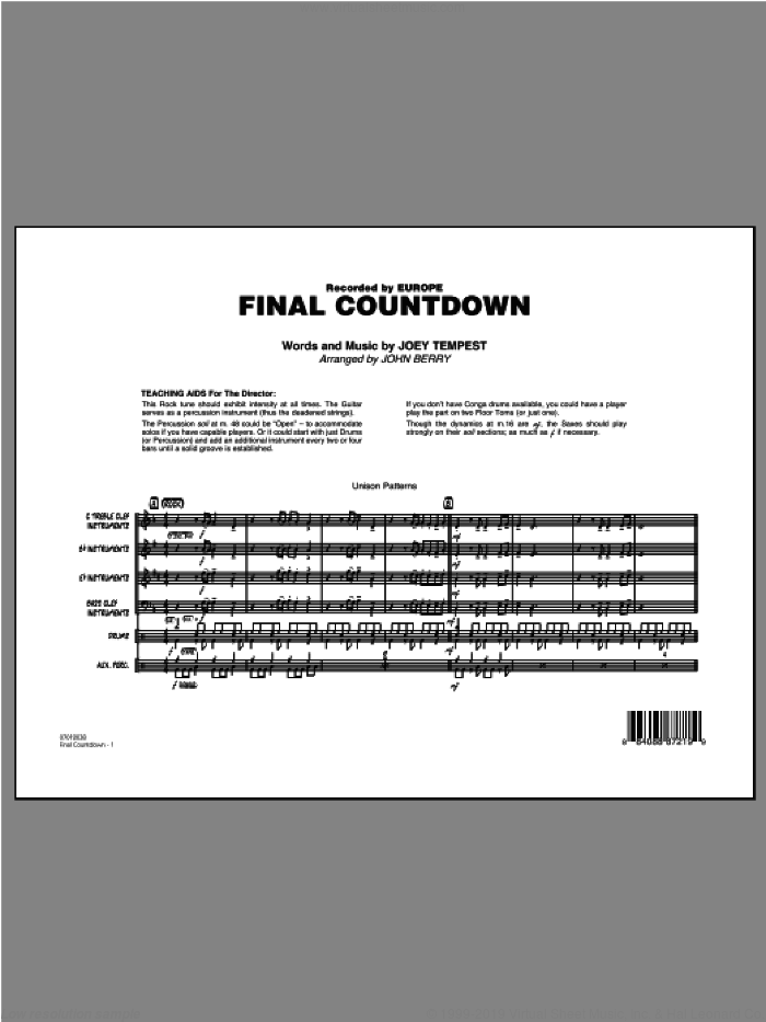 Final Countdown (COMPLETE) sheet music for jazz band by John Berry and Europe, intermediate skill level