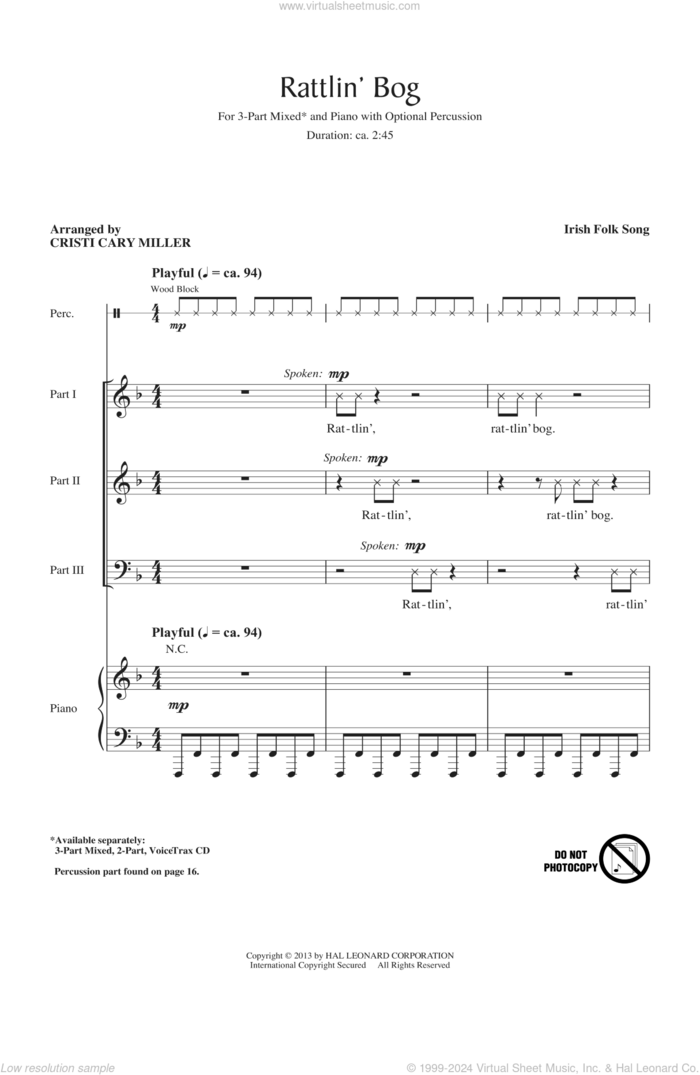 Rattlin' Bog sheet music for choir (3-Part Mixed) by Cristi Cary Miller, intermediate skill level