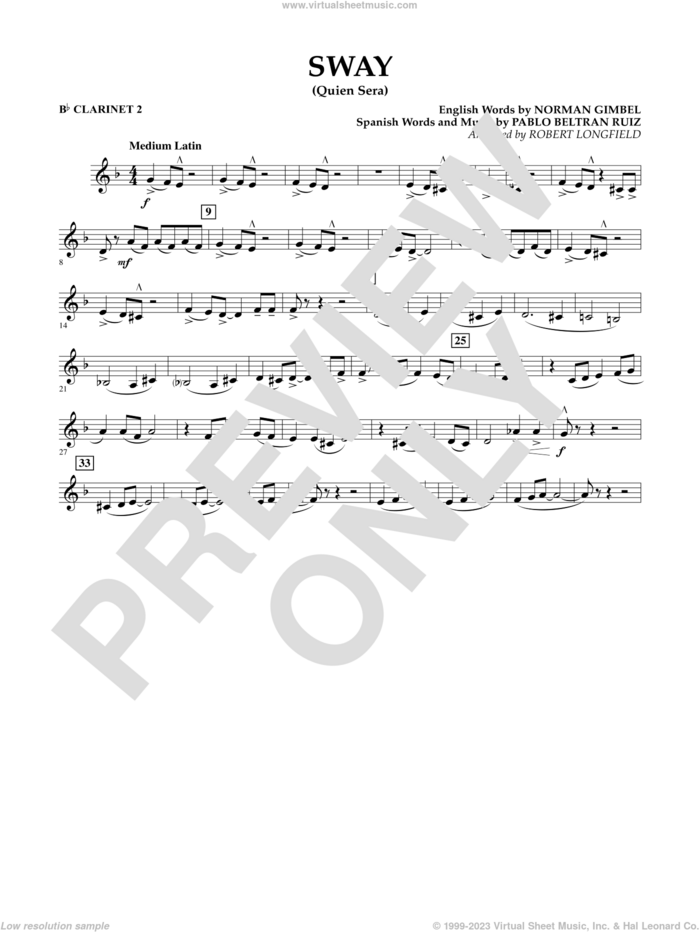 Sway (quien Sera) Dl sheet music for concert band (Bb clarinet 2) by Robert Longfield, intermediate skill level