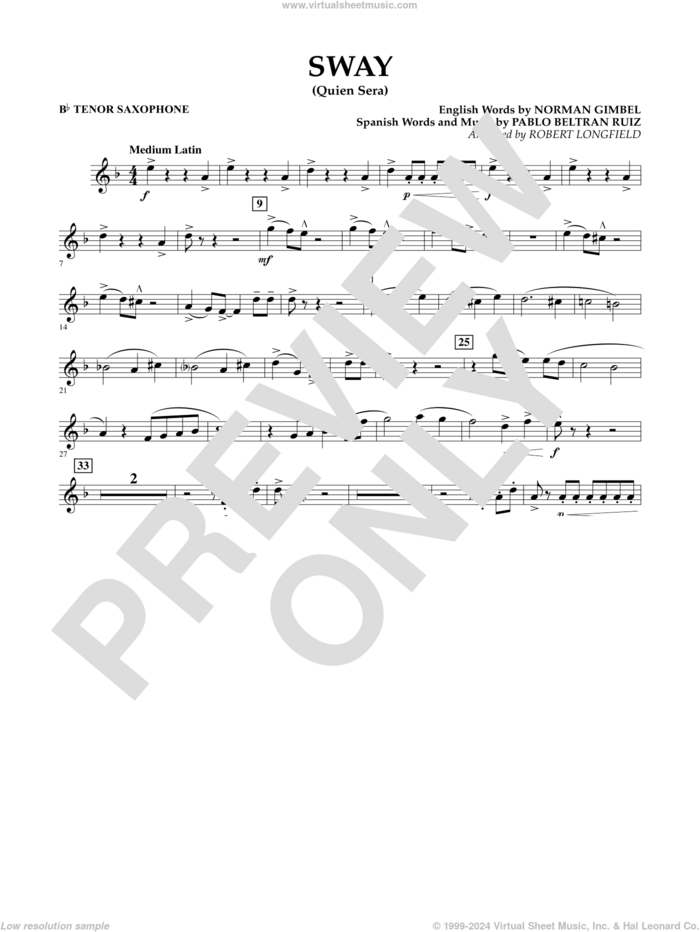 Sway (quien Sera) Dl sheet music for concert band (Bb tenor saxophone) by Robert Longfield, intermediate skill level