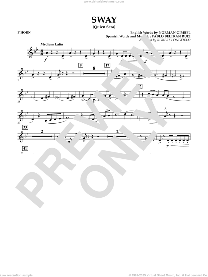 Sway (quien Sera) Dl sheet music for concert band (f horn) by Robert Longfield, intermediate skill level