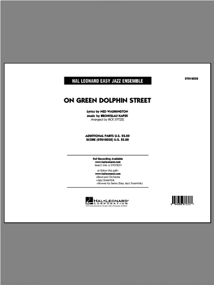 On Green Dolphin Street (COMPLETE) sheet music for jazz band by Ned Washington, Bronislau Kaper and Rick Stitzel, intermediate skill level