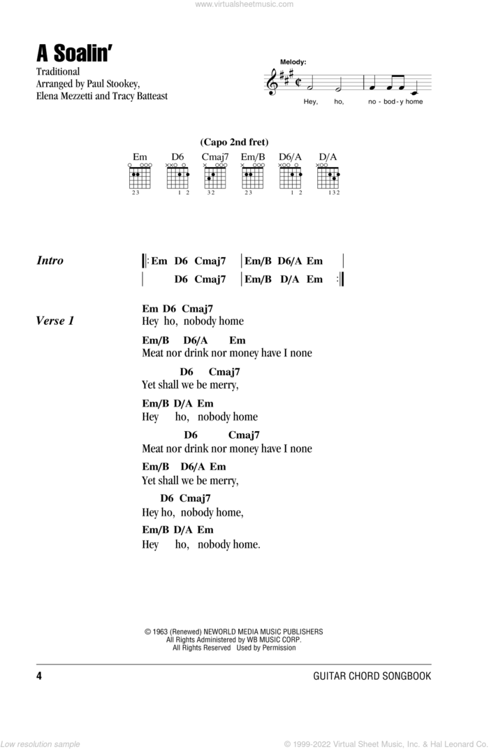 A Soalin' sheet music for guitar (chords) by Peter, Paul & Mary, intermediate skill level