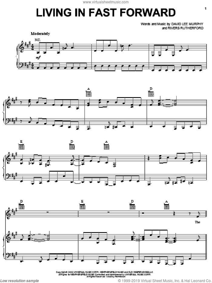 Living In Fast Forward sheet music for voice, piano or guitar by Kenny Chesney, David Lee Murphy and Rivers Rutherford, intermediate skill level