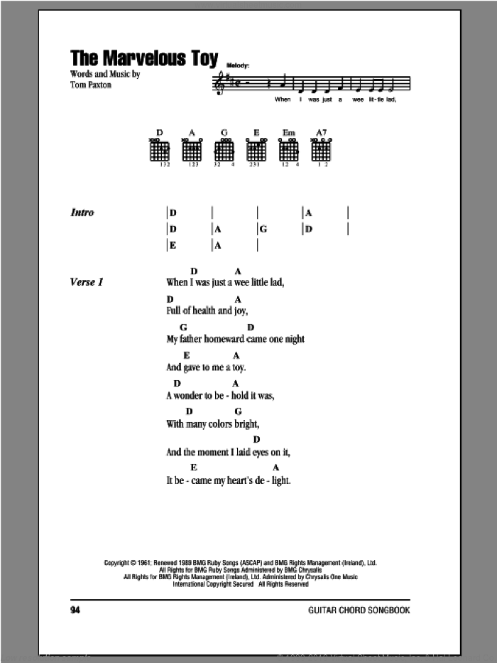 The Marvelous Toy sheet music for guitar (chords) by Peter, Paul & Mary, intermediate skill level