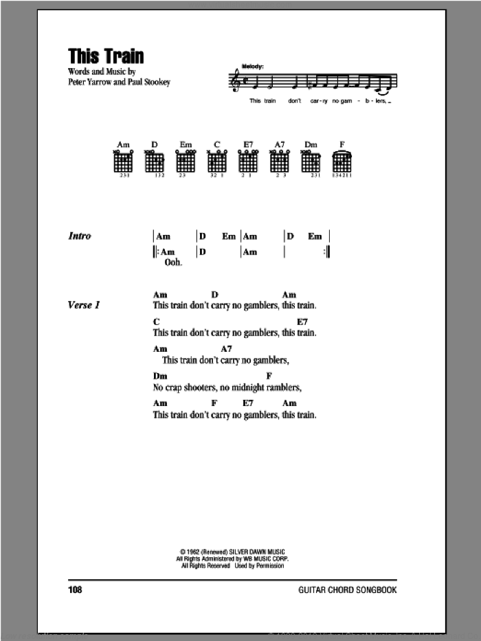 This Train sheet music for guitar (chords) by Peter, Paul & Mary, intermediate skill level