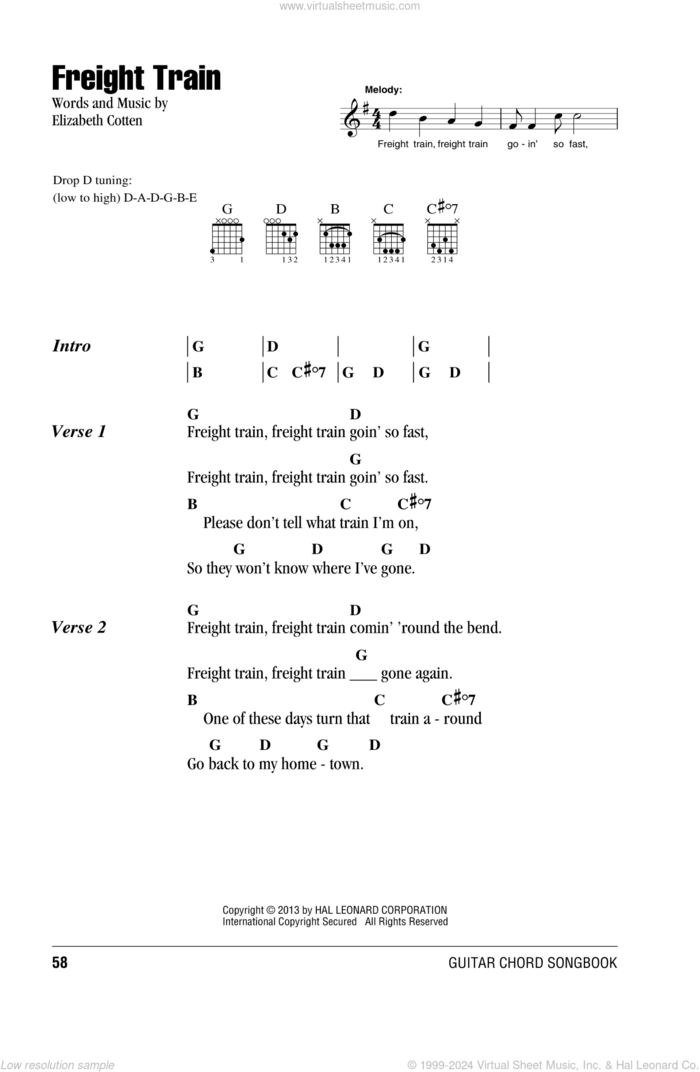 Freight Train sheet music for guitar (chords) by Peter, Paul & Mary, intermediate skill level