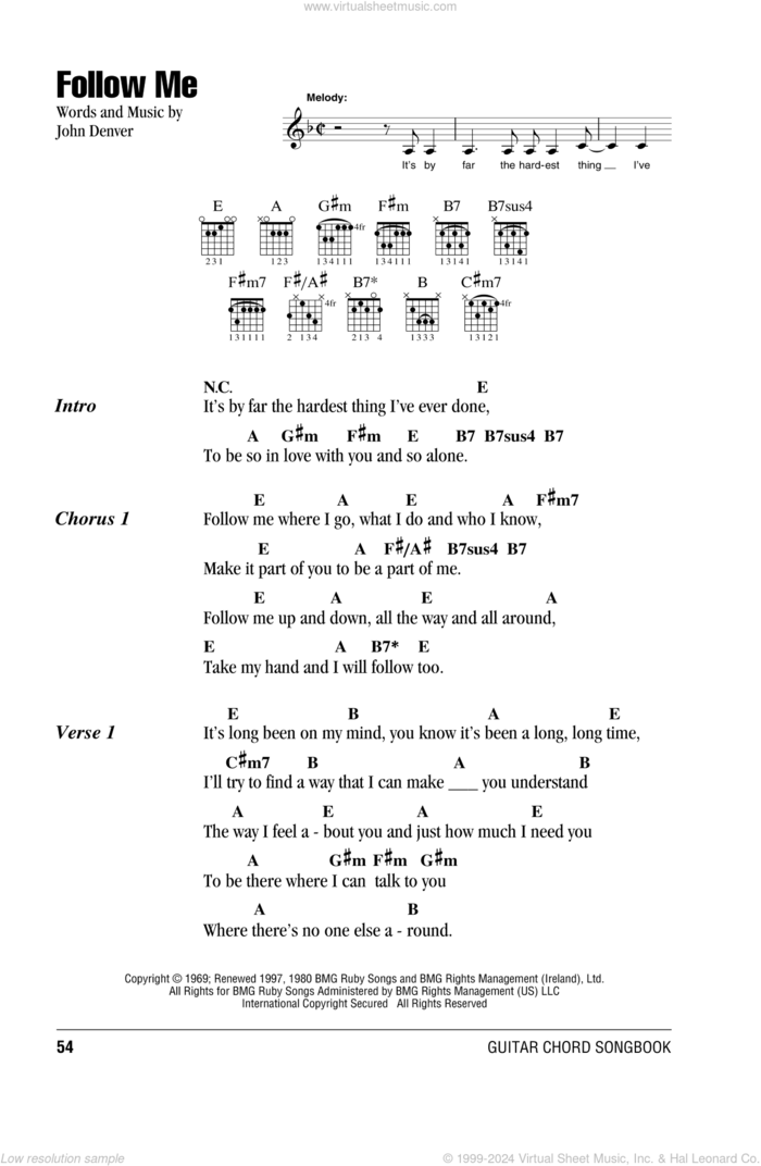 Follow Me sheet music for guitar (chords) by Peter, Paul & Mary, intermediate skill level