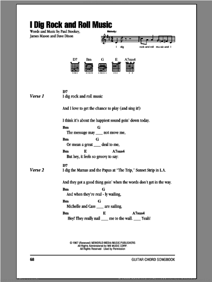 I Dig Rock And Roll Music sheet music for guitar (chords) by Peter, Paul & Mary, intermediate skill level