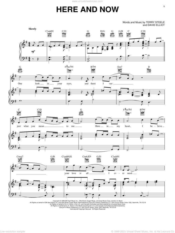 Here And Now sheet music for voice, piano or guitar by Luther Vandross, David Elliot and Terry Steele, wedding score, intermediate skill level