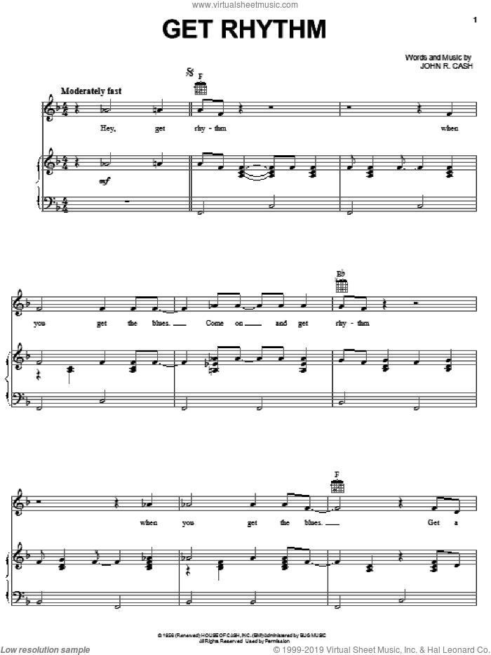Get Rhythm sheet music for voice, piano or guitar by Johnny Cash and Walk The Line (Movie), intermediate skill level