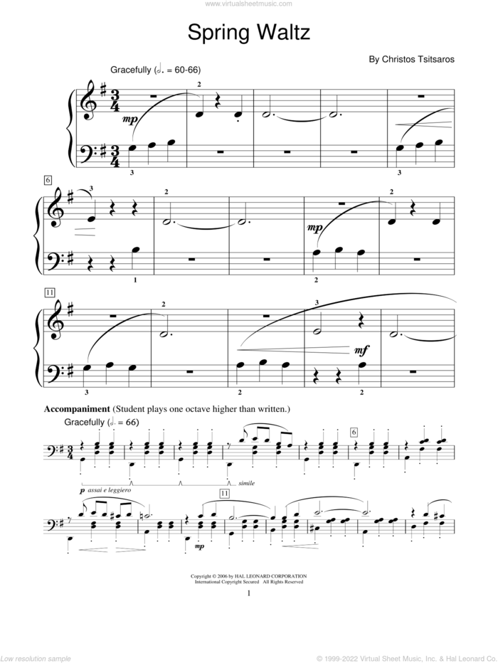 Spring Waltz sheet music for piano solo (elementary) by Christos Tsitsaros and Miscellaneous, classical score, beginner piano (elementary)