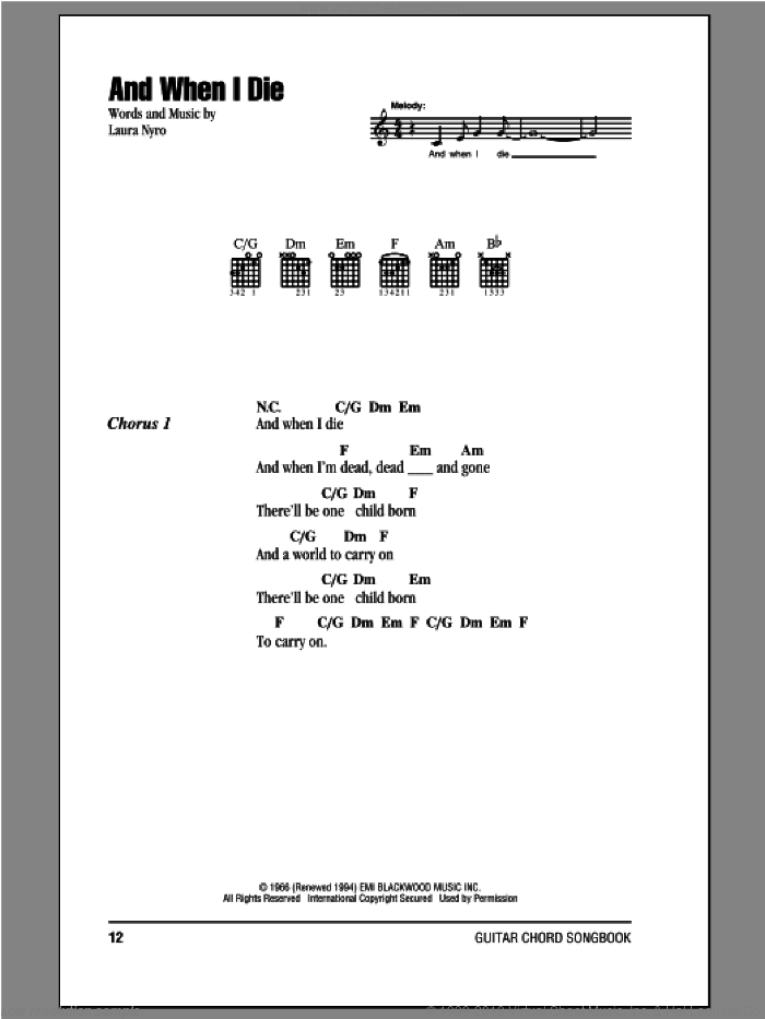 And When I Die sheet music for guitar (chords) by Peter, Paul & Mary, intermediate skill level