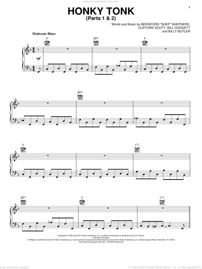 Honky Tonk (Parts 1 and 2) sheet music for voice, piano or guitar by The Ventures, intermediate skill level