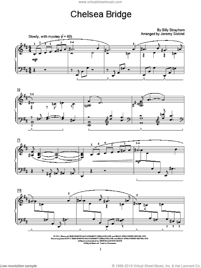 Chelsea Bridge sheet music for piano solo (elementary) by Billy Strayhorn and Jeremy Siskind, beginner piano (elementary)