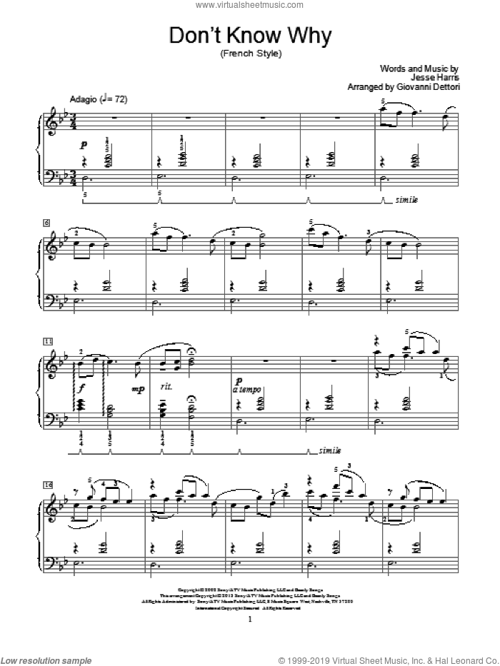 Don't Know Why sheet music for piano solo (elementary) by Giovanni Dettori, beginner piano (elementary)