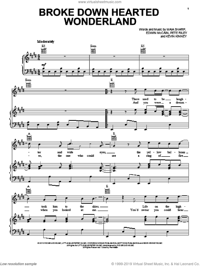 Broke Down Hearted Wonderland (from The Last Song) sheet music for voice, piano or guitar by Edwin McCain, intermediate skill level