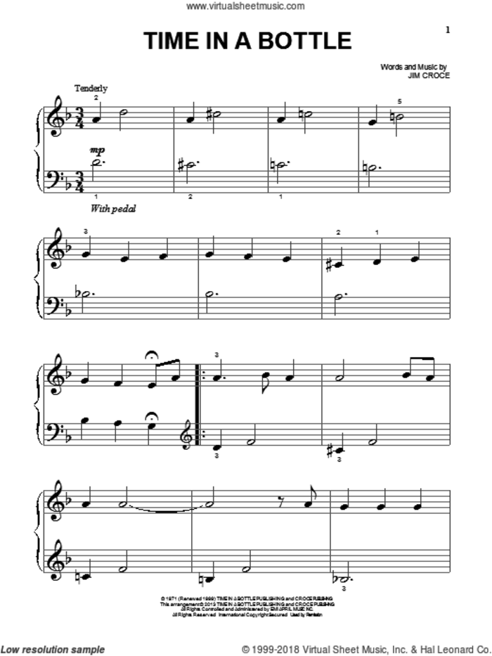 Time In A Bottle, (beginner) sheet music for piano solo by Jim Croce, beginner skill level