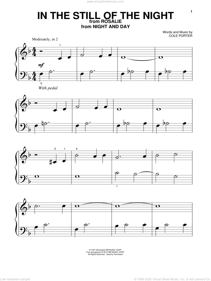 In The Still Of The Night, (beginner) sheet music for piano solo by Cole Porter, beginner skill level