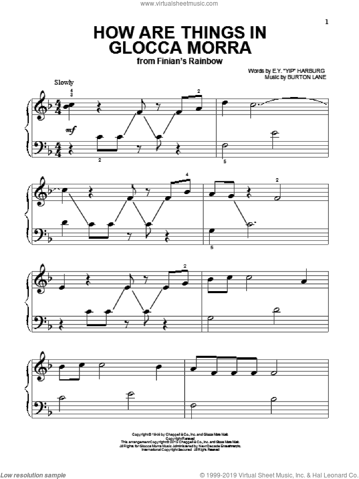 How Are Things In Glocca Morra sheet music for piano solo by Tommy Dorsey, Burton Lane and E.Y. Harburg, beginner skill level