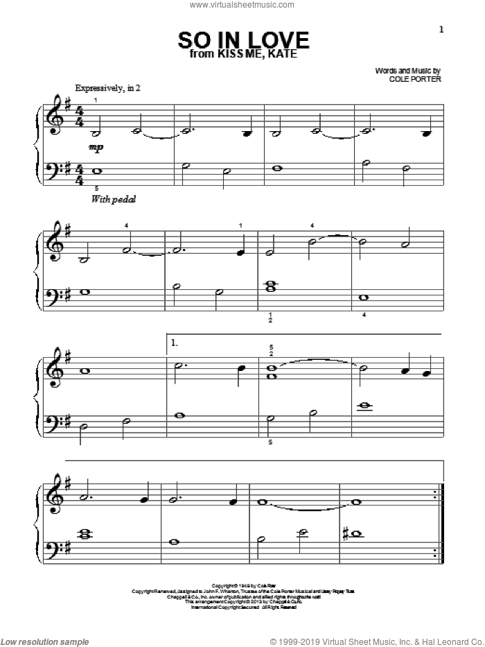 So In Love (from Kiss Me, Kate) sheet music for piano solo (big note book) by Cole Porter and Rob Schneiderman, easy piano (big note book)