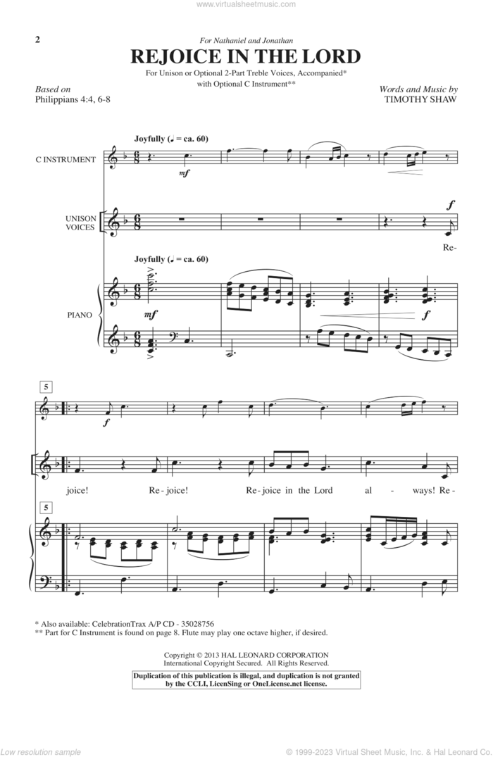 Rejoice In The Lord sheet music for choir by Timothy Shaw, intermediate skill level