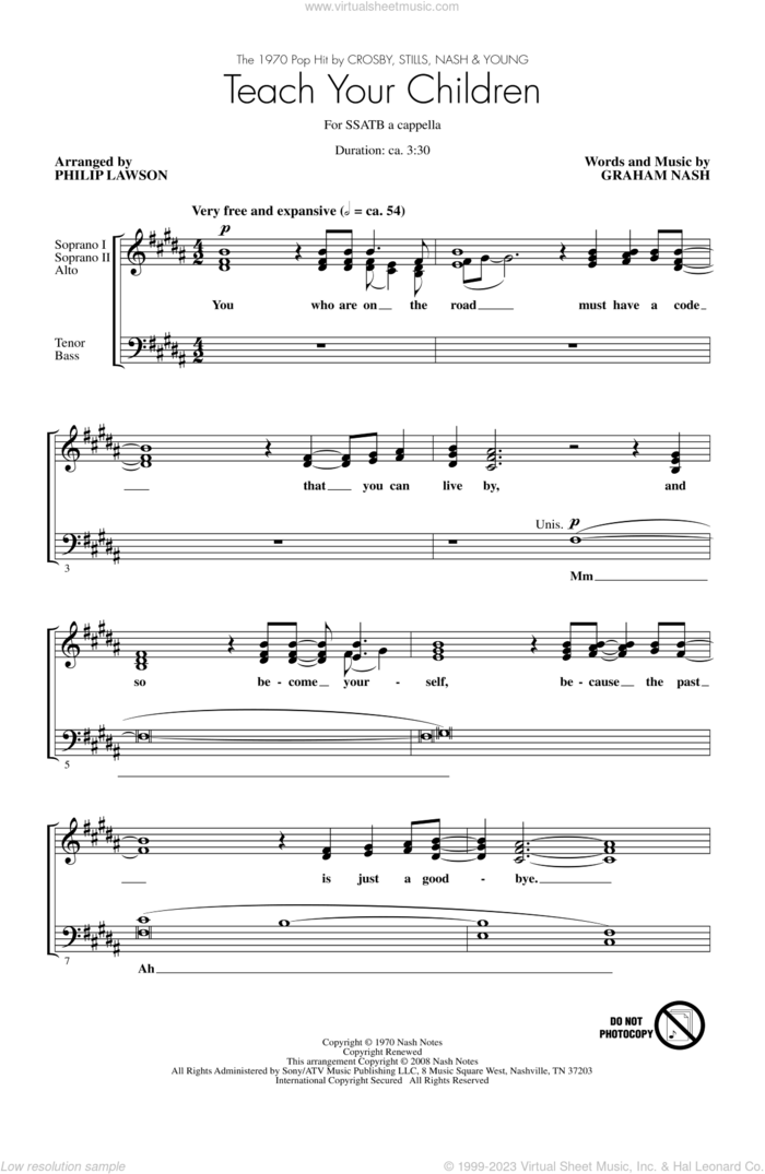 Teach Your Children sheet music for choir (SATB: soprano, alto, tenor, bass) by Philip Lawson and Crosby, Stills, Nash & Young, intermediate skill level