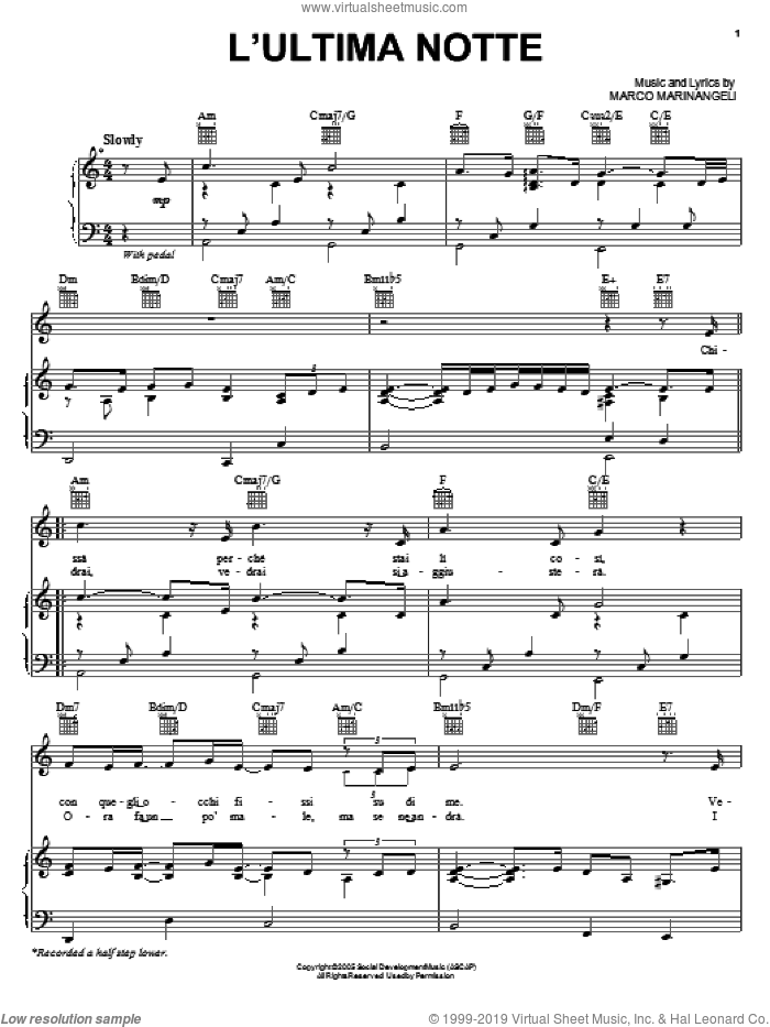 L'Ultima Notte sheet music for voice, piano or guitar by Josh Groban, intermediate skill level