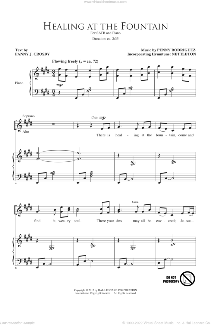 Healing At The Fountain sheet music for choir (SATB: soprano, alto, tenor, bass) by Penny Rodriguez and Fanny J. Crosby, intermediate skill level