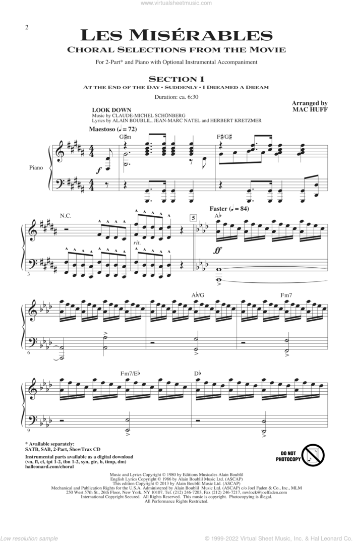 Les Miserables (Choral Selections From The Movie) sheet music for choir (2-Part) by Mac Huff and Les Miserables (Movie), intermediate duet