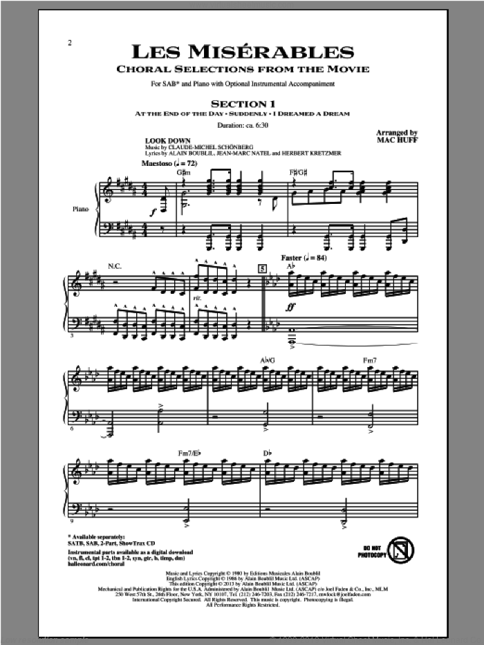 Les Miserables (Choral Selections From The Movie) sheet music for choir (SAB: soprano, alto, bass) by Mac Huff and Les Miserables (Movie), intermediate skill level