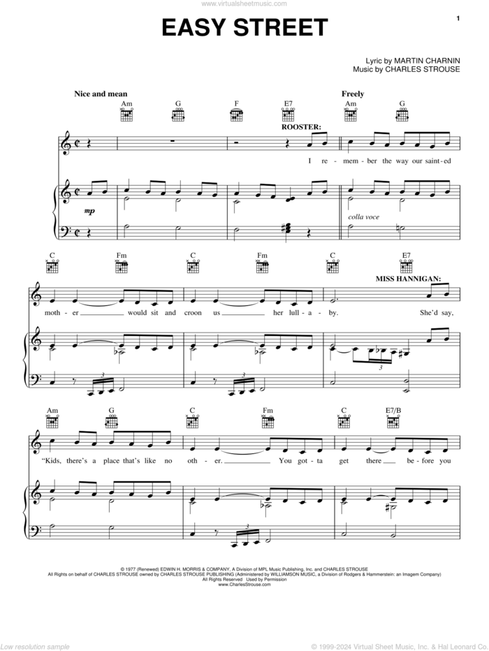 Easy Street sheet music for voice, piano or guitar by Charles Strouse and Martin Charnin, intermediate skill level