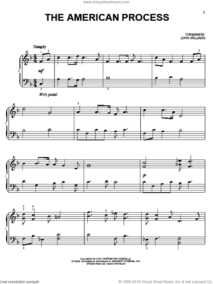 The American Process sheet music for piano solo by John Williams and Lincoln (Movie), easy skill level