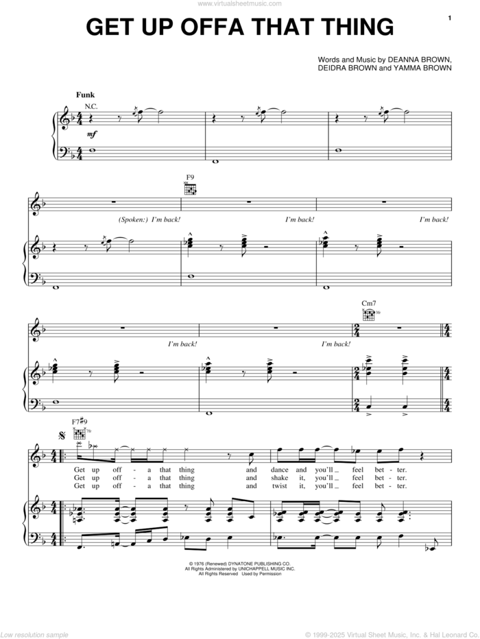 Brown Get Up Offa That Thing Sheet Music For Voice Piano Or Guitar