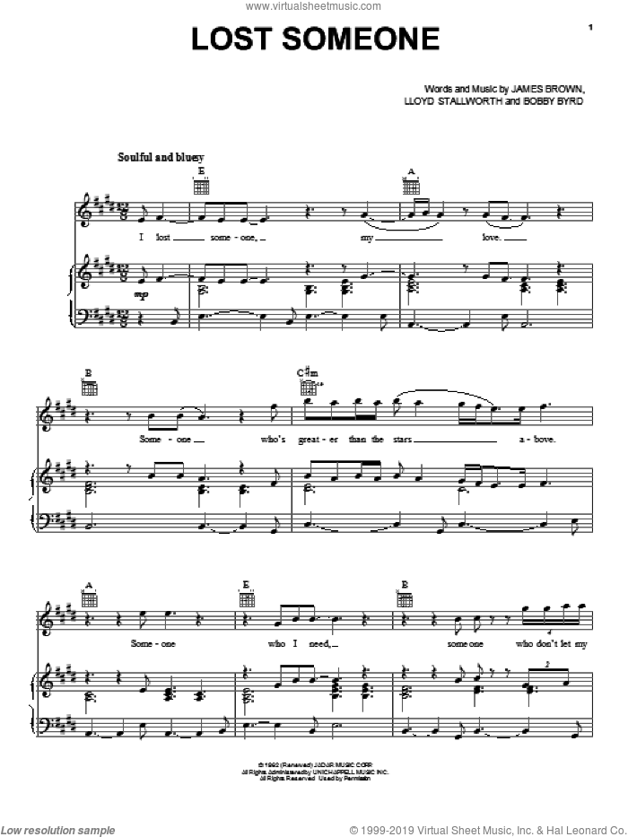 Lost Someone sheet music for voice, piano or guitar by James Brown, intermediate skill level