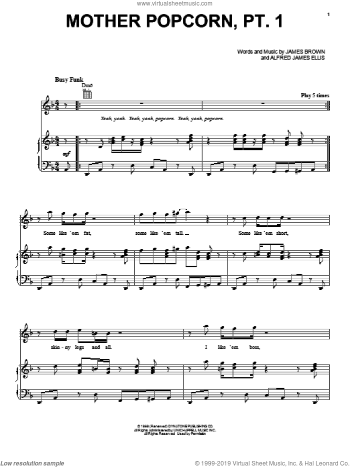 Mother Popcorn, Pt. 1 sheet music for voice, piano or guitar by James Brown, intermediate skill level