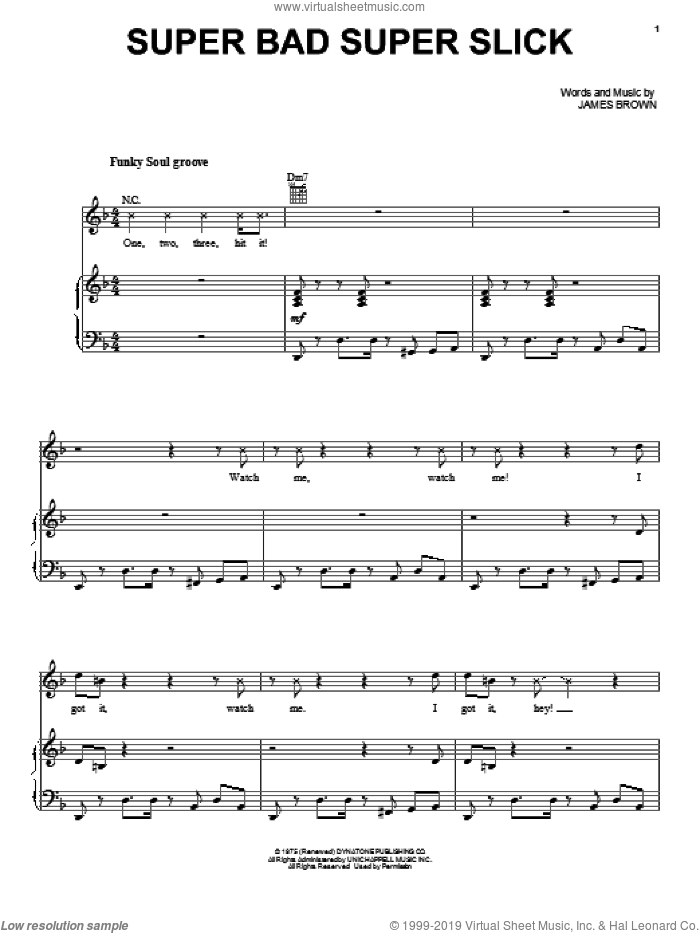 Super Bad Super Slick sheet music for voice, piano or guitar by James Brown, intermediate skill level