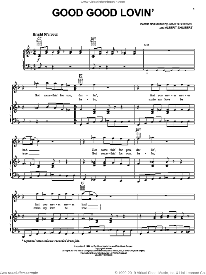 Good Good Lovin' sheet music for voice, piano or guitar by James Brown, intermediate skill level