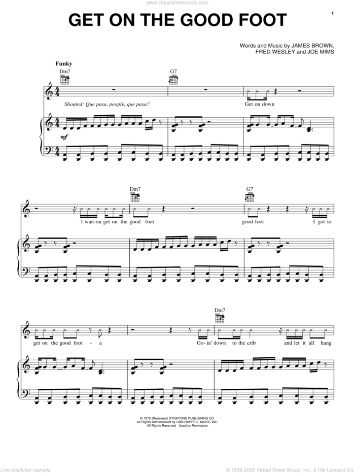 Get On The Good Foot sheet music for voice, piano or guitar by James Brown, intermediate skill level