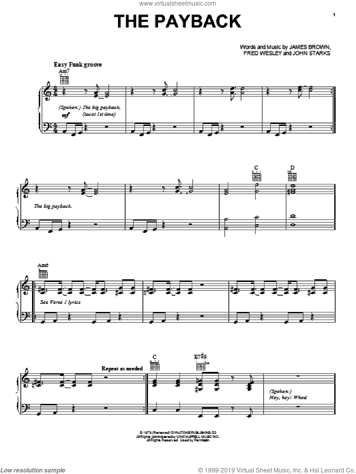 The Payback sheet music for voice, piano or guitar by James Brown, intermediate skill level