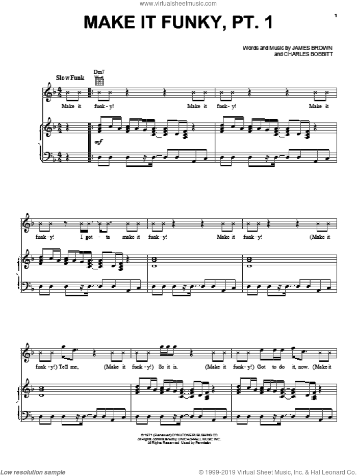 Make It Funky, Pt. 1 sheet music for voice, piano or guitar by James Brown, intermediate skill level
