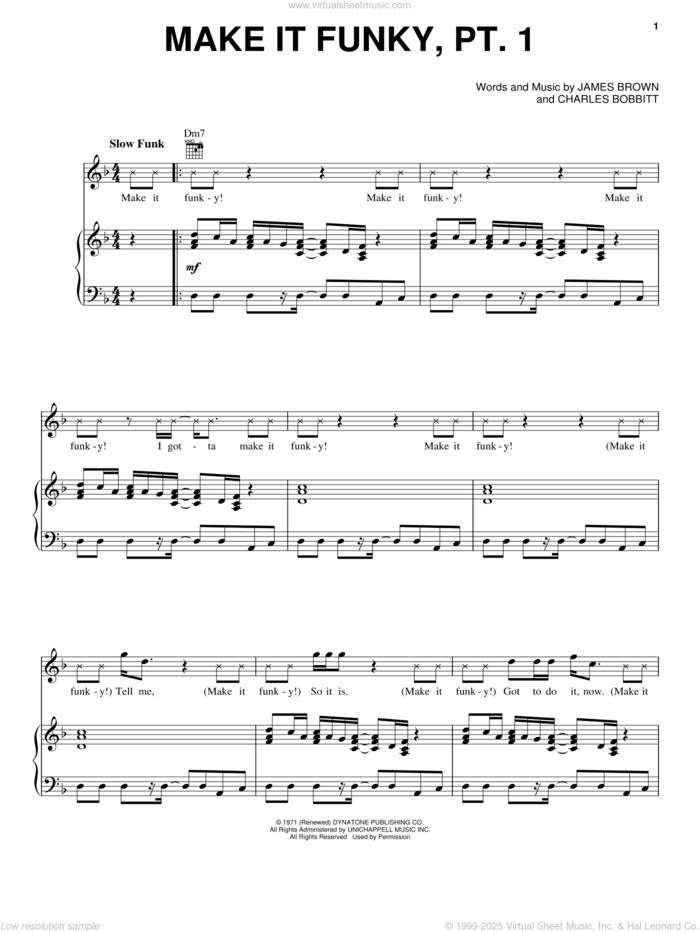 Make It Funky, Pt. 1 sheet music for voice, piano or guitar by James Brown, intermediate skill level