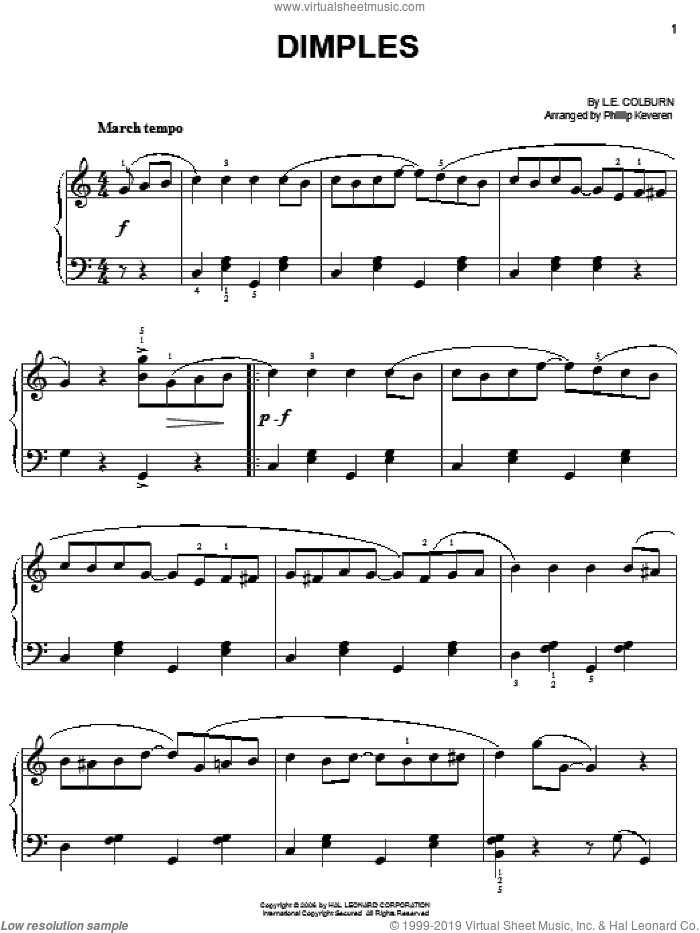 Dimples (arr. Phillip Keveren) sheet music for piano solo by L.E. Colburn and Phillip Keveren, easy skill level