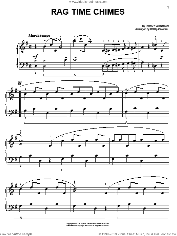 Rag Time Chimes (arr. Phillip Keveren) sheet music for piano solo by Percy Wenrich and Phillip Keveren, easy skill level