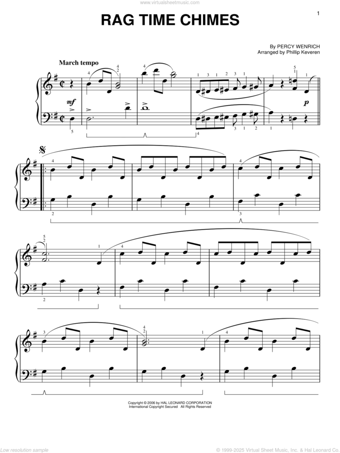 Rag Time Chimes (arr. Phillip Keveren) sheet music for piano solo by Percy Wenrich and Phillip Keveren, easy skill level