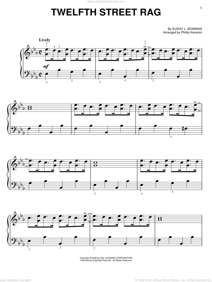 Twelfth Street Rag (arr. Phillip Keveren) sheet music for piano solo by Euday L. Bowman and Phillip Keveren, easy skill level