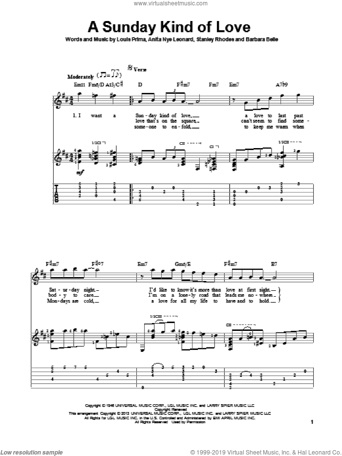 A Sunday Kind Of Love sheet music for guitar solo by Reba McEntire, intermediate skill level