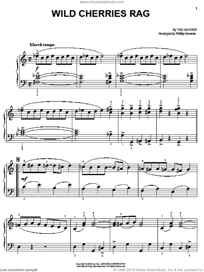 Wild Cherries Rag (arr. Phillip Keveren) sheet music for piano solo by Ted Snyder and Phillip Keveren, easy skill level
